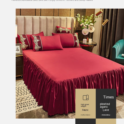 Ruffle Skirt Bedspread Sheet Wrinkle Resistant Sheet Solid Color Super Soft Bed Skirt Dustproof Ruffled Edge Bed Skirt