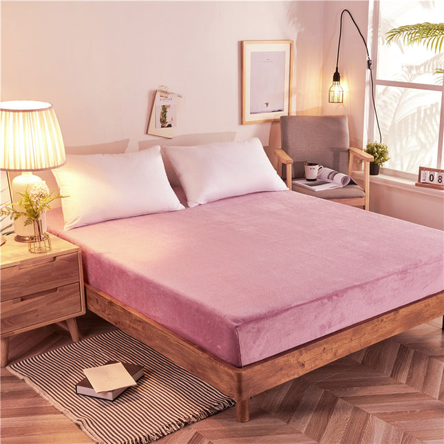 Queen Size Deep Pocket Sheet Plush Thickened Mattress Cover and Pillowcase Warm and Soft Flannel Fitted Sheet