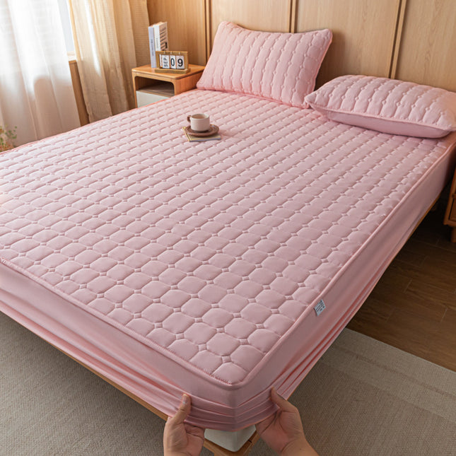 Deep Pocket Soft Fitted Sheet Solid Color Thickened Quilted Bedspread Queen Size Non-Slip Mattress Protectors