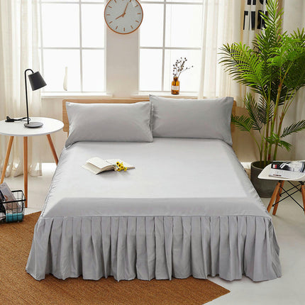 Deep Pocket Fitted Sheet Solid Color Ruffle Skirt Stretch Fitted Sheet Four Corner Stretch Non-Slip Sheet
