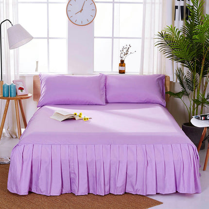 Deep Pocket Fitted Sheet Solid Color Ruffle Skirt Stretch Fitted Sheet Four Corner Stretch Non-Slip Sheet