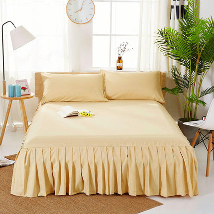 Deep Pocket Fitted Sheet Solid Color Ruffle Skirt Stretch Fitted Sheet Four Corner Stretch Non-Slip Sheet