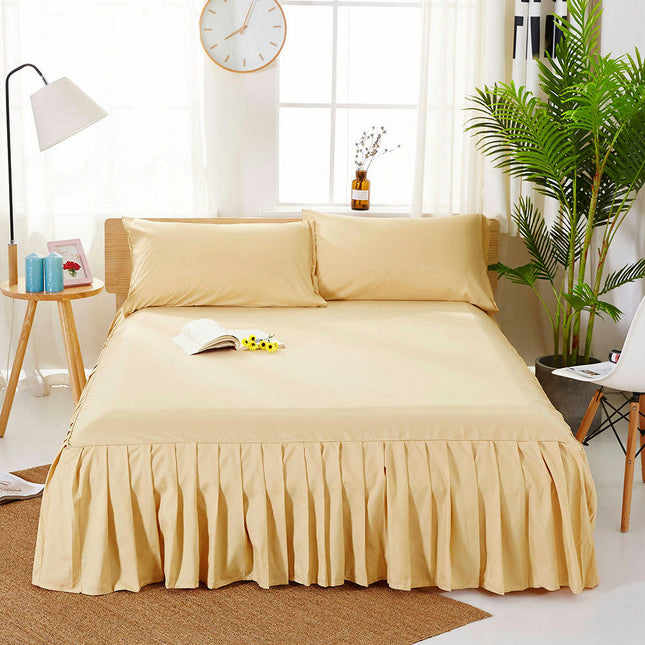 Deep Pocket Fitted Sheet Solid Color Ruffle Skirt Stretch Fitted Sheet Four Corner Stretch Non-Slip Sheet