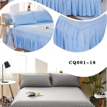 Deep Pocket Fitted Sheet Solid Color Ruffle Skirt Stretch Fitted Sheet Four Corner Stretch Non-Slip Sheet