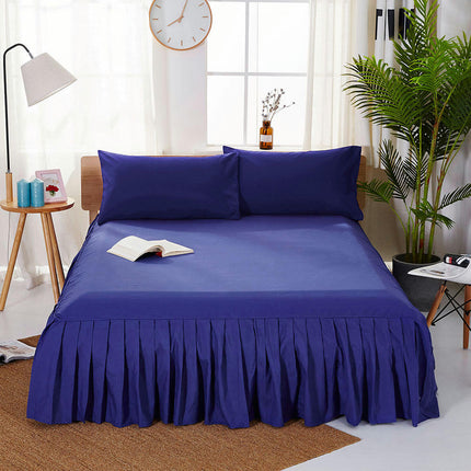 Deep Pocket Fitted Sheet Solid Color Ruffle Skirt Stretch Fitted Sheet Four Corner Stretch Non-Slip Sheet