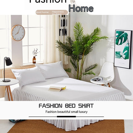 Deep Pocket Fitted Sheet Solid Color Ruffle Skirt Stretch Fitted Sheet Four Corner Stretch Non-Slip Sheet