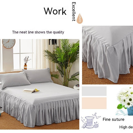 Deep Pocket Fitted Sheet Solid Color Ruffle Skirt Stretch Fitted Sheet Four Corner Stretch Non-Slip Sheet