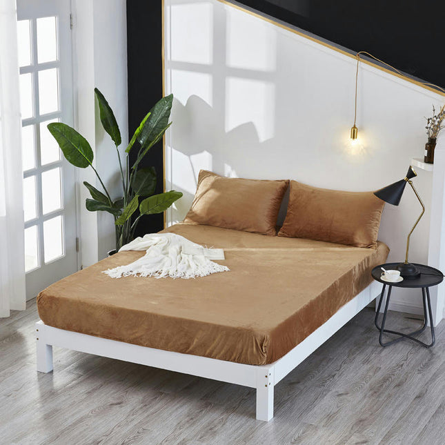 Super Soft Bedspread Fitted Sheet Crystal Velvet Mattress Protector Solid Color Fitted Mattress Cover