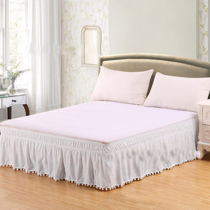 Wrap Around Bed Skirt Queen/King, Pom Pom  Bed Skirt 16 Inch Drop, Dust Ruffles Bed Skirt With Adjustable Elastic Belt