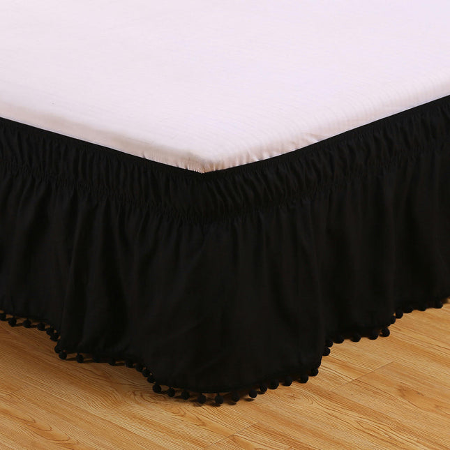 Wrap Around Bed Skirt Queen/King, Pom Pom  Bed Skirt 16 Inch Drop, Dust Ruffles Bed Skirt With Adjustable Elastic Belt