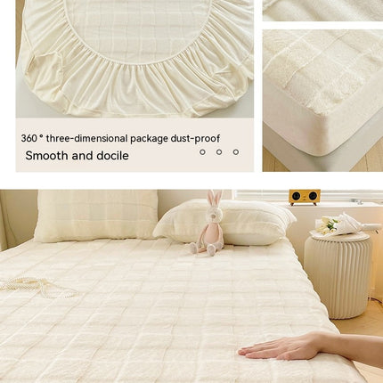 Winter Plush Stretch Bedspread Queen Size Super Soft Anti-Wrinkle Deep Pocket Bed Sheet Soft Warm Coral Velvet Bed Spread Mattress Cover