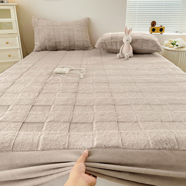 Winter Plush Stretch Bedspread Queen Size Super Soft Anti-Wrinkle Deep Pocket Bed Sheet Soft Warm Coral Velvet Bed Spread Mattress Cover