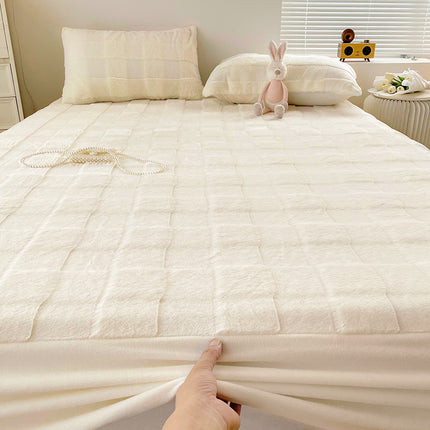 Winter Plush Stretch Bedspread Queen Size Super Soft Anti-Wrinkle Deep Pocket Bed Sheet Soft Warm Coral Velvet Bed Spread Mattress Cover