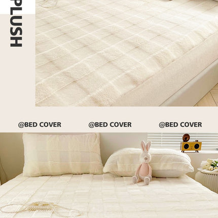 Winter Plush Stretch Bedspread Queen Size Super Soft Anti-Wrinkle Deep Pocket Bed Sheet Soft Warm Coral Velvet Bed Spread Mattress Cover