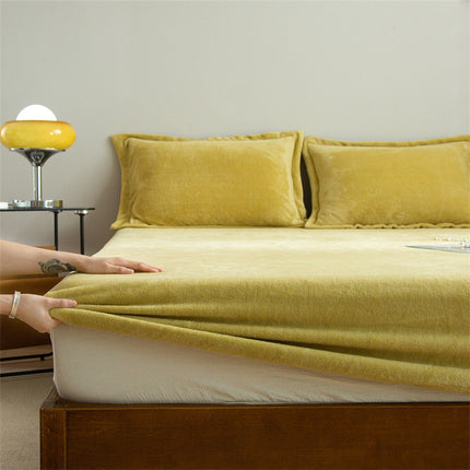 Schmutzabweisende King-Size-Bettlaken mit tiefen Taschen, einfarbige Waschlappen aus Milchflanell, Spannbettlaken, elastische Winter-Matratzenbezüge, Tagesdecken