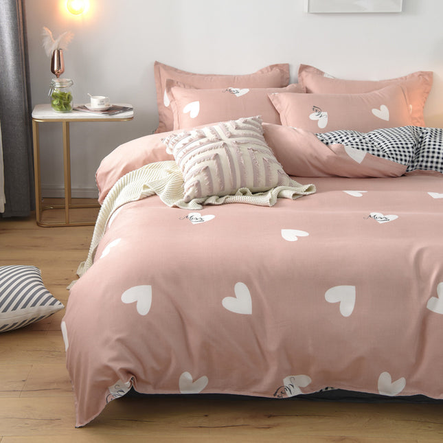 Parure de lit réversible en microfibre avec housse de couette et 1 housse de couette + 1 drap-housse avec 2 taies d'oreiller