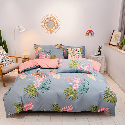 Microfiber Reversible  Prints Bedding Duvet Cover-Queen Comforter Cover Bedding Sets-1Duvet Cover+1 Fitted Sheet With 2 Pillowcase