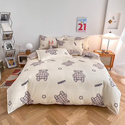 Microfiber Reversible  Prints Bedding Duvet Cover-Queen Comforter Cover Bedding Sets-1Duvet Cover+1 Fitted Sheet With 2 Pillowcase