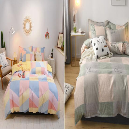 Microfiber Reversible  Prints Bedding Duvet Cover-Queen Comforter Cover Bedding Sets-1Duvet Cover+1 Fitted Sheet With 2 Pillowcase