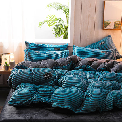 Duvet Cover Milk Velvet 4 Piece Bedding Sets Solid Color Soft and Breathable with Zipper Closure and Corner Ties Queen Cover
