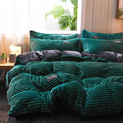 Duvet Cover Milk Velvet 4 Piece Bedding Sets Solid Color Soft and Breathable with Zipper Closure and Corner Ties Queen Cover