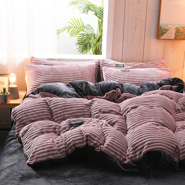Housse de couette en velours de lait, ensembles de literie 4 pièces, couleur unie, doux et respirant avec fermeture à glissière et attaches d'angle, housse Queen