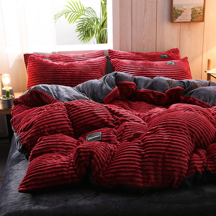 Duvet Cover Milk Velvet 4 Piece Bedding Sets Solid Color Soft and Breathable with Zipper Closure and Corner Ties Queen Cover