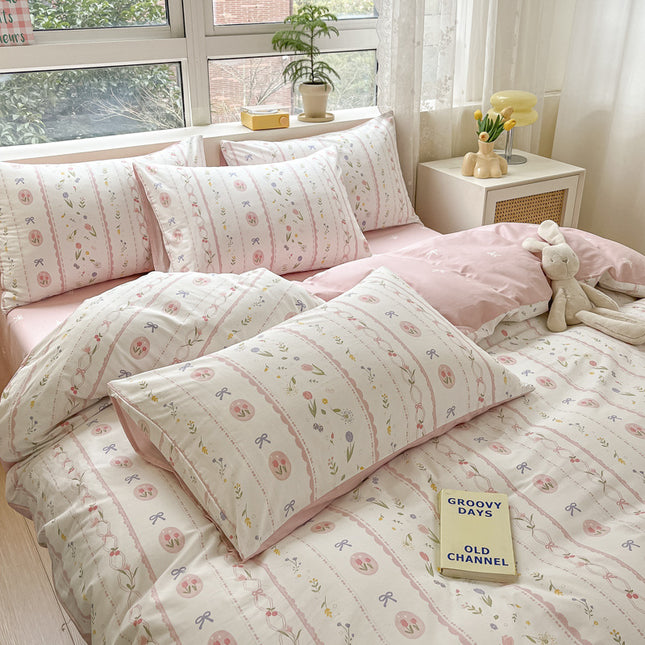 Parure de lit king size 4 pièces (1 couette + 2 taies d'oreiller + 1 drap), housse en coton doux pour toutes les saisons