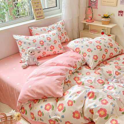 Parure de lit king size 4 pièces (1 couette + 2 taies d'oreiller + 1 drap), housse en coton doux pour toutes les saisons
