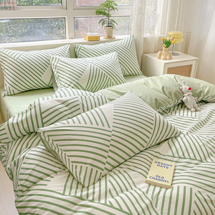 Parure de lit king size 4 pièces (1 couette + 2 taies d'oreiller + 1 drap), housse en coton doux pour toutes les saisons