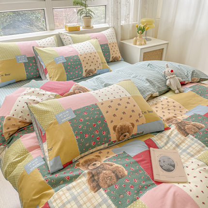 Parure de lit king size 4 pièces (1 couette + 2 taies d'oreiller + 1 drap), housse en coton doux pour toutes les saisons