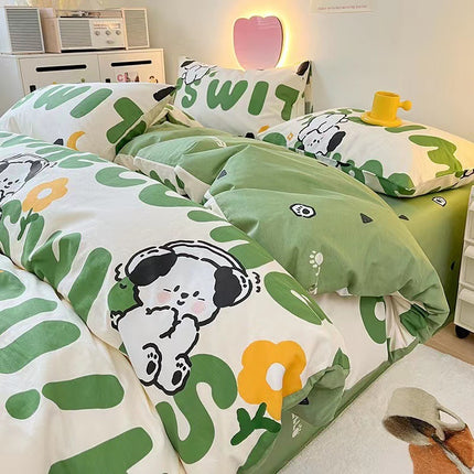Parure de lit king size 4 pièces (1 couette + 2 taies d'oreiller + 1 drap), housse en coton doux pour toutes les saisons