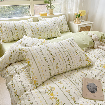 Parure de lit king size 4 pièces (1 couette + 2 taies d'oreiller + 1 drap), housse en coton doux pour toutes les saisons