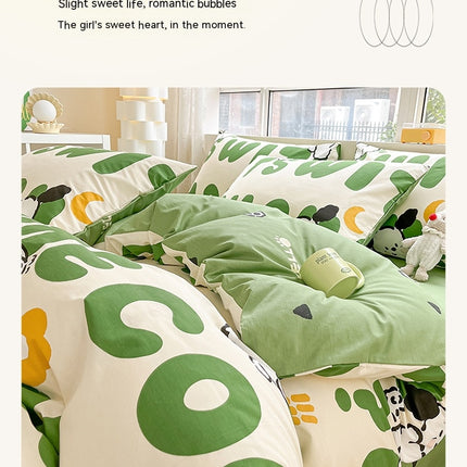 Parure de lit king size 4 pièces (1 couette + 2 taies d'oreiller + 1 drap), housse en coton doux pour toutes les saisons