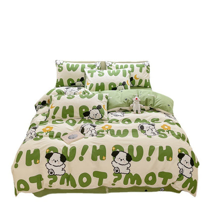 Parure de lit king size 4 pièces (1 couette + 2 taies d'oreiller + 1 drap), housse en coton doux pour toutes les saisons
