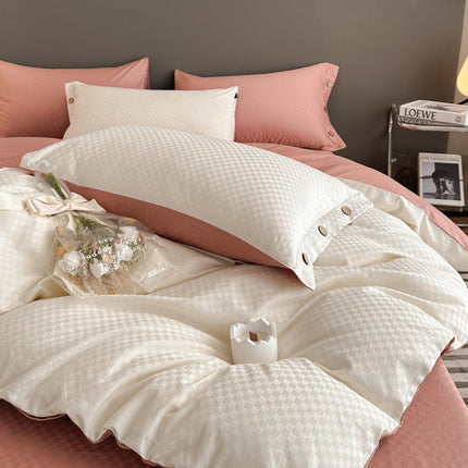 Duvet Cover Queen Size - Soft Queen Duvet Cover Set, 4 Pieces,1 Sheet+ 1 Duvet Cover with Zipper Closure and 2 Pillowcases