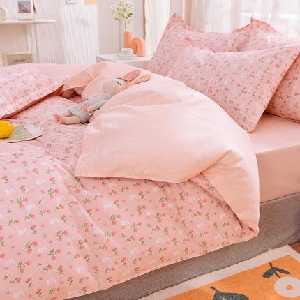 Duvet Cover Queen Size Flowers Printed 0n Bedding Set 4Pcs Soft Lightweight Cotton Comforter Cover With Zipper Ties
