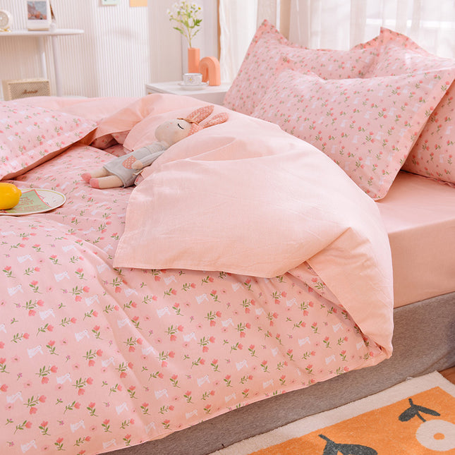 Housse de couette Queen Size fleurs imprimées 0n, ensemble de literie 4 pièces, housse de couette en coton doux et léger avec attaches à fermeture éclair