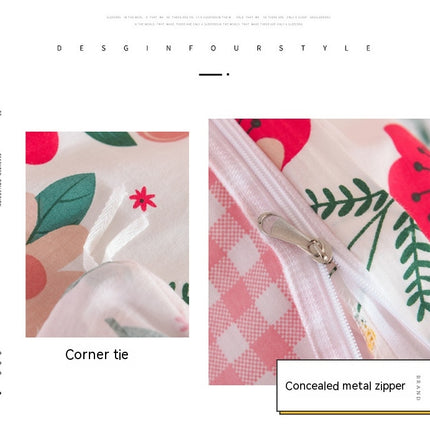 Duvet Cover Queen Size Flowers Printed 0n Bedding Set 4Pcs Soft Lightweight Cotton Comforter Cover With Zipper Ties