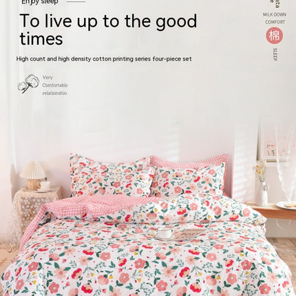 Duvet Cover Queen Size Flowers Printed 0n Bedding Set 4Pcs Soft Lightweight Cotton Comforter Cover With Zipper Ties