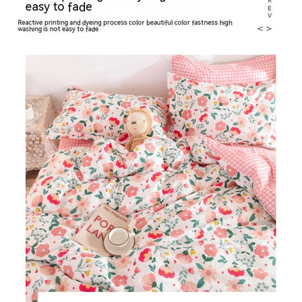 Duvet Cover Queen Size Flowers Printed 0n Bedding Set 4Pcs Soft Lightweight Cotton Comforter Cover With Zipper Ties