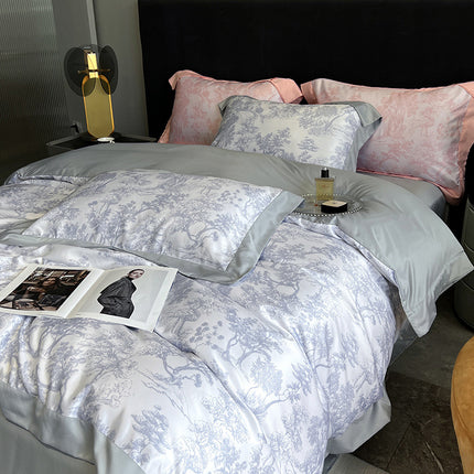 Satin-Bettbezug für Queen-Size-Betten, 4-teilig wie Bettdeckenbezug, ultraweiches und atmungsaktives Bettwäsche-Set mit Reißverschluss