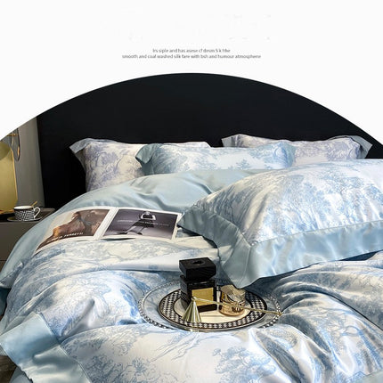 Satin-Bettbezug für Queen-Size-Betten, 4-teilig wie Bettdeckenbezug, ultraweiches und atmungsaktives Bettwäsche-Set mit Reißverschluss