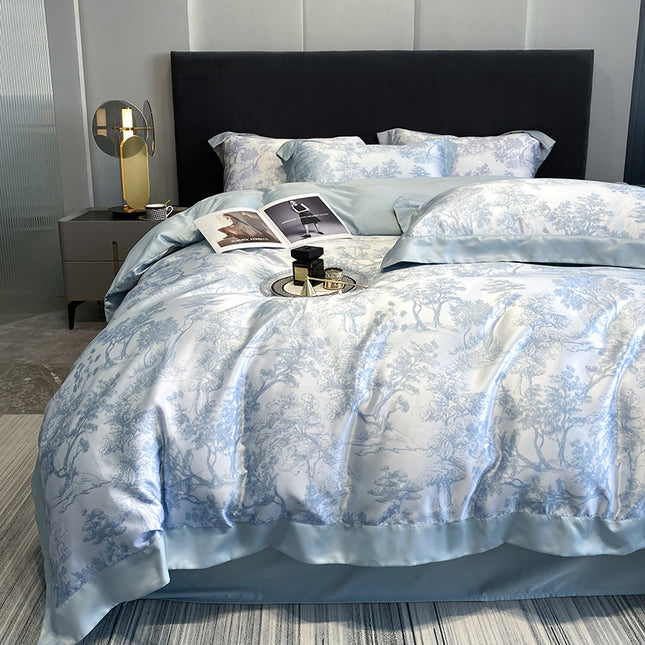 Housse de couette en satin Queen Size, 4 pièces comme une housse de couette, ensemble de literie ultra doux et respirant avec fermeture à glissière