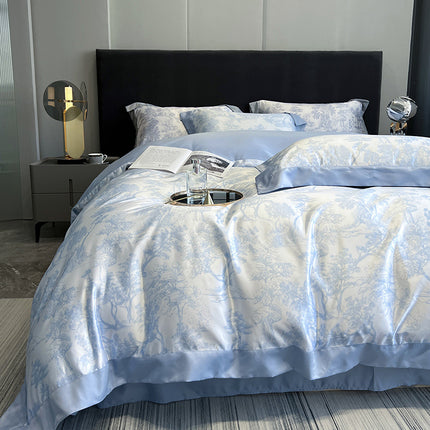 Satin-Bettbezug für Queen-Size-Betten, 4-teilig wie Bettdeckenbezug, ultraweiches und atmungsaktives Bettwäsche-Set mit Reißverschluss