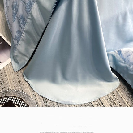 Satin-Bettbezug für Queen-Size-Betten, 4-teilig wie Bettdeckenbezug, ultraweiches und atmungsaktives Bettwäsche-Set mit Reißverschluss