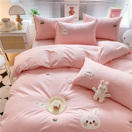 Cotton Queen Duvet Cover Set , Cotton Bedding Set, Soft Duvet Cover Queen with Zipper Ties Closure (100% Cotton 4 Piece Quilt Cover Queen )