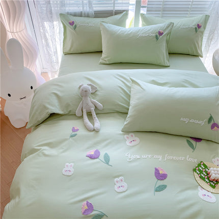 Cotton Queen Duvet Cover Set , Cotton Bedding Set, Soft Duvet Cover Queen with Zipper Ties Closure (100% Cotton 4 Piece Quilt Cover Queen )