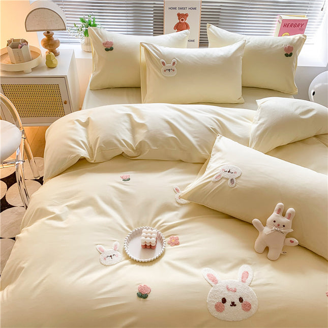 Parure de lit Queen en coton, parure de lit en coton, housse de couette douce avec fermeture éclair (100 % coton, 4 pièces, housse de couette Queen)