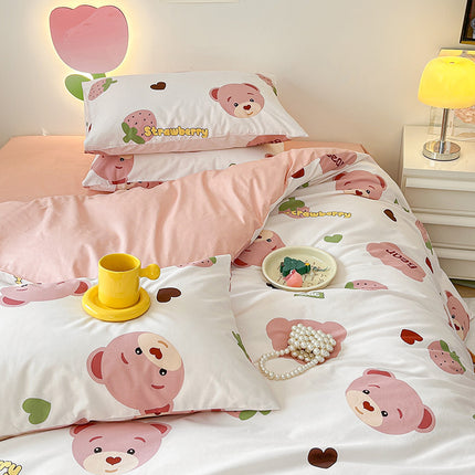 Duvet Cover Set Queen, 100% Cotton Bedding Set, 4 Pieces Reversible Comforter Cover Set (1 Duvet Cover+2 Pillowcases+1 Fitted Sheet)
